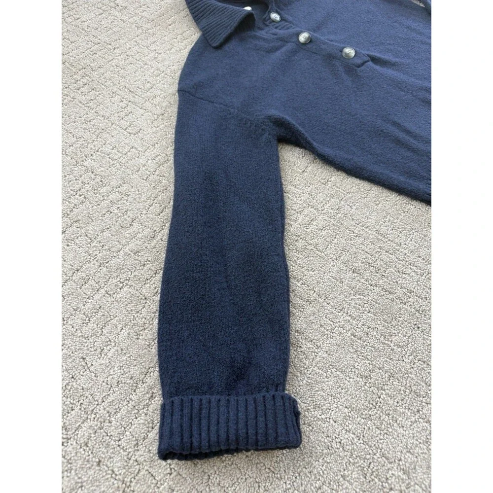 Free People Trading Up Polo Sweater S Navy Chunky Preppy Collared Relaxed Knit